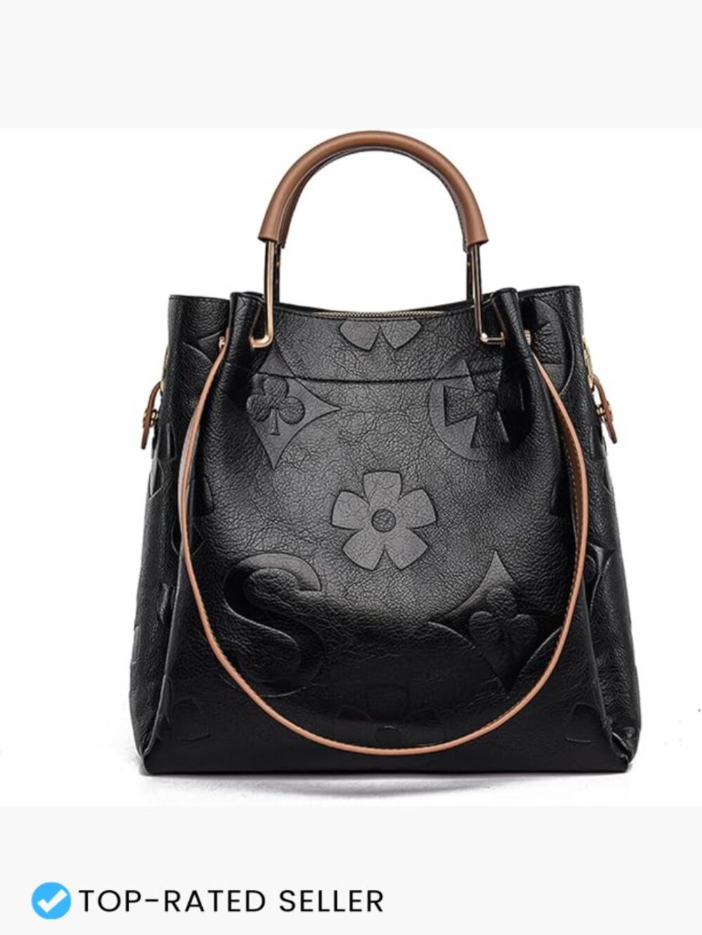 Large Floral Embroidered Vegan Leather Satchel Bag Vintage Top Handle 3-in-1